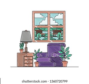 living room with houseplants and window