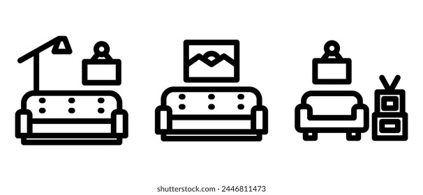 Wohnzimmer-Symbol oder Logo-isolierte Zeichen-Symbol-Vektorillustration - Hochwertige schwarze Stil Vektor-Icons
