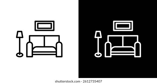 Living room icon set. Black illustration isolated for graphic and web design