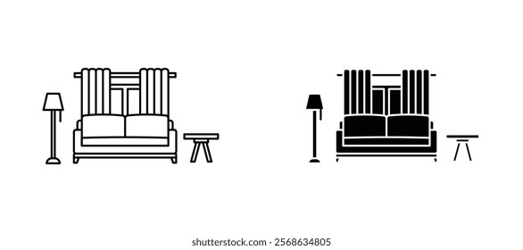 Living room icons in outline and fill. vector illustration for ui.