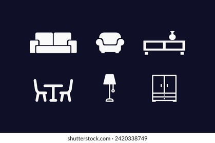 Living room icons a set, flat vector