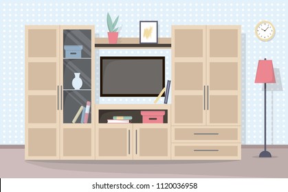 Living room - illustration in flat cartoon style