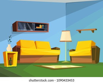 Living room interior in cartoon style