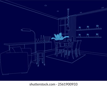 Living room interior. Comfortable sofa, TV, window, chair and house plants. Vector flat illustration