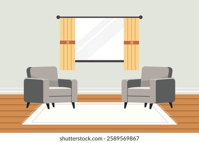  Living room interior concept. Colored flat vector illustration isolated