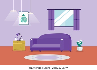  Living room interior concept. Colored flat vector illustration isolated