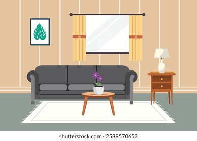  Living room interior concept. Colored flat vector illustration isolated