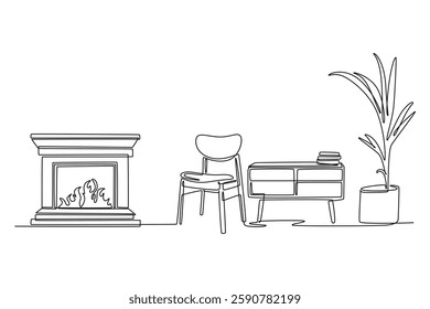 Living room interior concept. Single line draw design vector graphic illustration.