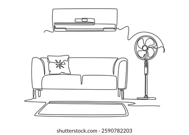 Living room interior concept. Single line draw design vector graphic illustration.