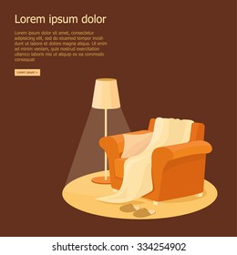 Living room interior with cozy sofa and lamp vector illustration