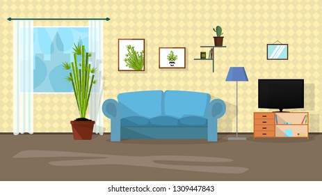 Living room interior design. Apartment Flat style vector illustration. 