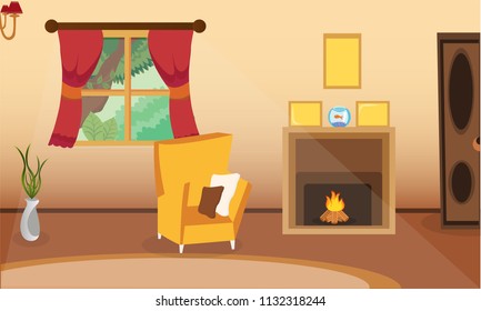 Living Room interior design with fireplace.
