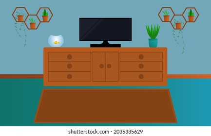 LIVING ROOM INTERIOR DESIGN. FLAT STYLE ILLUSTRATION