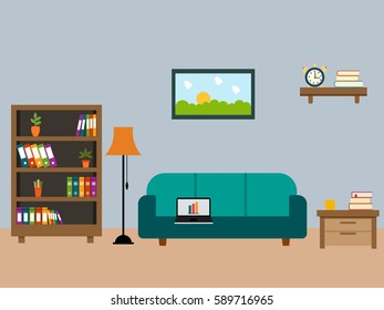 Living room interior design in flat style.