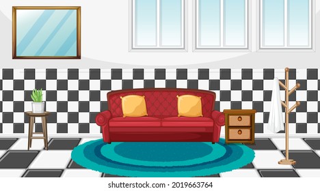 Living room interior design with furniture illustration