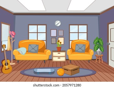Living room interior design with furnitures illustration