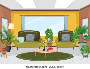 Living room interior design with furnitures illustration