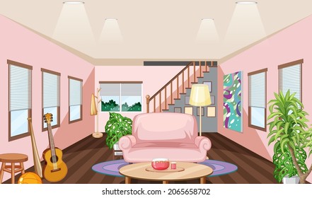 Living room interior design with furnitures illustration