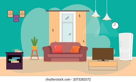 Living room interior design with furniture's, sofa Free Vector