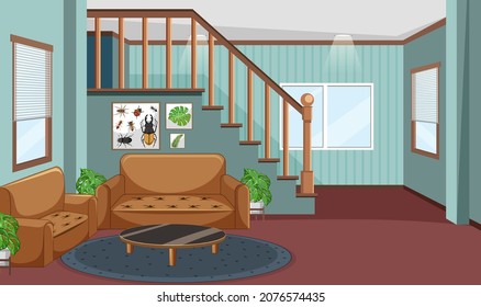 Living room interior design with furnitures illustration