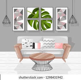 Living room interior design Vector. Modern decorations. Flat styles