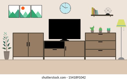 Living room interior design vector