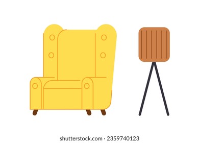Living room interior element concept. Yellow armchair for house. Comfort and coziness in home. Poster or banner for website. Cartoon flat vector illustration isolated on white background