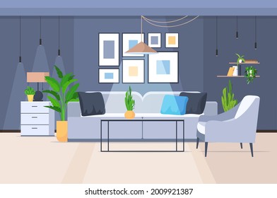 living room interior empty no people home modern apartment design horizontal vector illustration