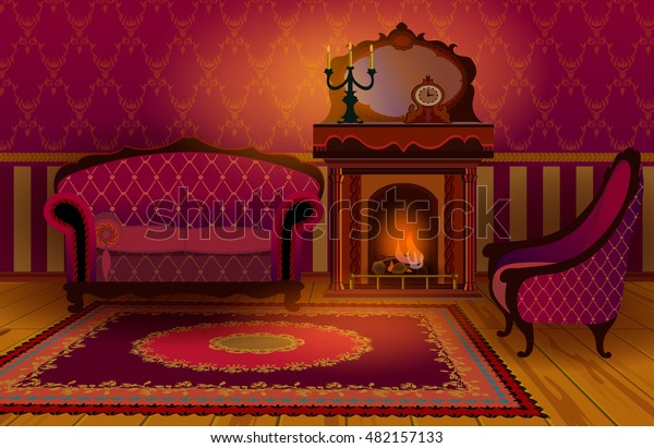 Living Room Interior Fireplace Sofa Armchair Stock Vector Royalty