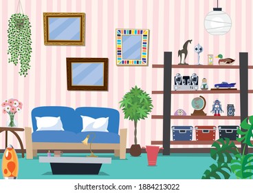 Interior de salón con diseño plano