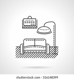 Living room interior. Flat line vector icon . Rooms for rent, design of apartment.  Design symbols for website and business.
