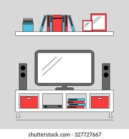 Living room interior. Flat line style vector illustration. 
