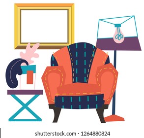 Living room interior in flat style. House design with furniture. Vector 3D illustration.