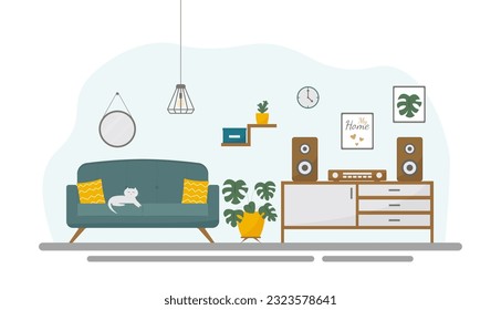 A living room interior in flat style. Concept vector illustration.