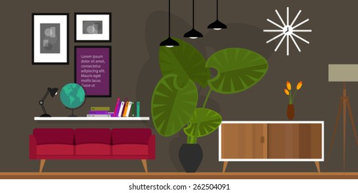 living room interior. Flat style vector illustration.