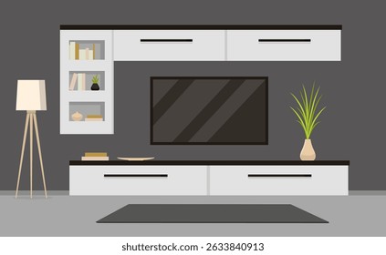 Living room interior in flat style. Moder interior of the living with furniture. Vector stock