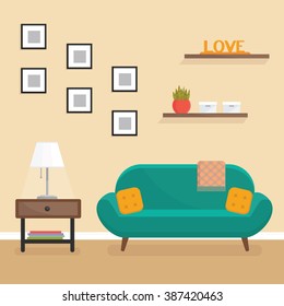 Living room interior - flat style vector illustration 