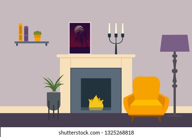  Living room Interior. Flat living room interior. Vector illustration.