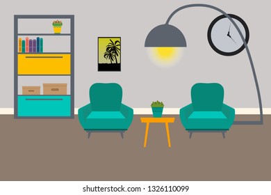 Living room Interior. Flat living room interior. Vector illustration. 