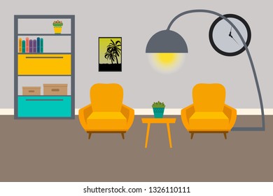 Living room Interior. Flat living room interior. Vector illustration. 
