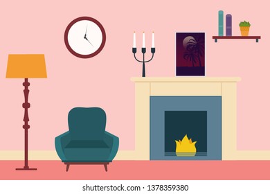 Living room Interior.  Flat living room interior. Vector illustration.
