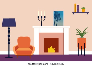 Living room Interior.  Flat living room interior. Vector illustration.