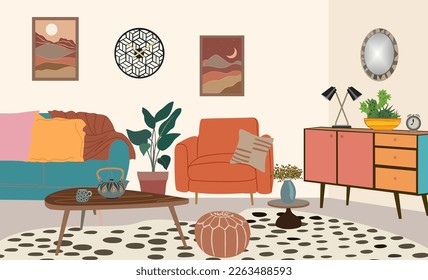 Living room interior Flat vector art illustration.