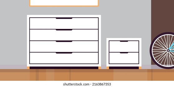 Living room interior and furniture cabinet home drawer concept flat vector illustration.