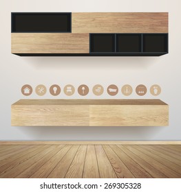 Living room interior with furniture flat icons, Vector illustration modern template design