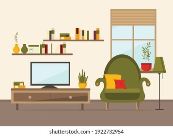 Living Room Interior Furniture Sofa Tv Stock Vector (Royalty Free ...