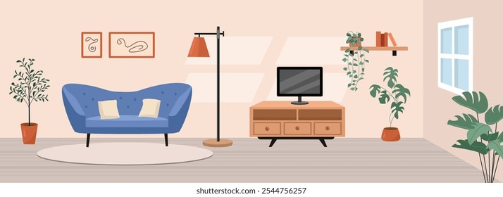 Living room interior. Home interior design. Floor lamp. Armchair illustration. Cozy home. Cozy sofa. Home decor. Living room decor. Living room landscape.