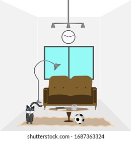 Living Room Interior Home Modern Apartment Design Flat Vector Illustration