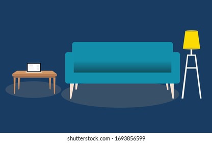 Living Room Interior Home Modern Design Flat Vector Illustration