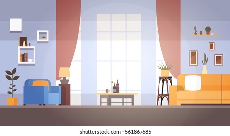 Living Room Interior Home Modern Apartment Design Flat Vector Illustration